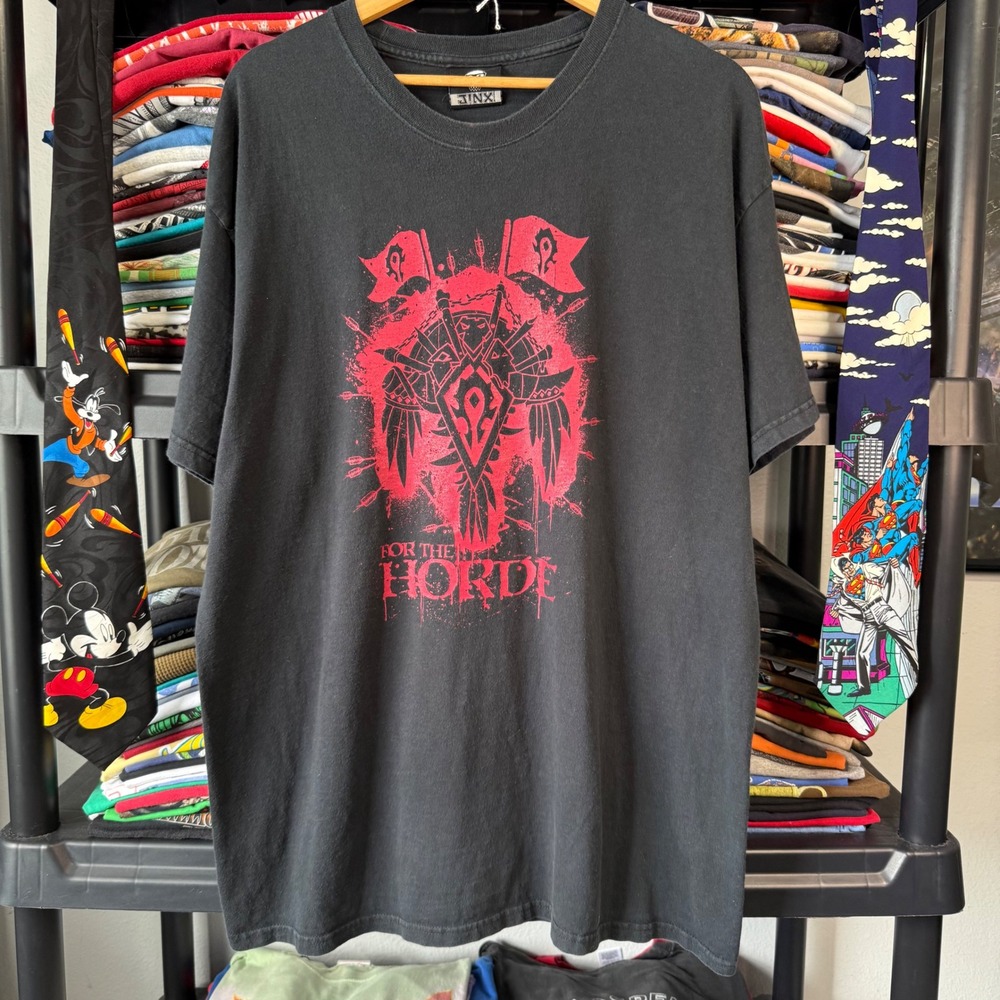 Y2K Black World Of Warcraft For The Horde Graphic T-Shirt XL Light Wear